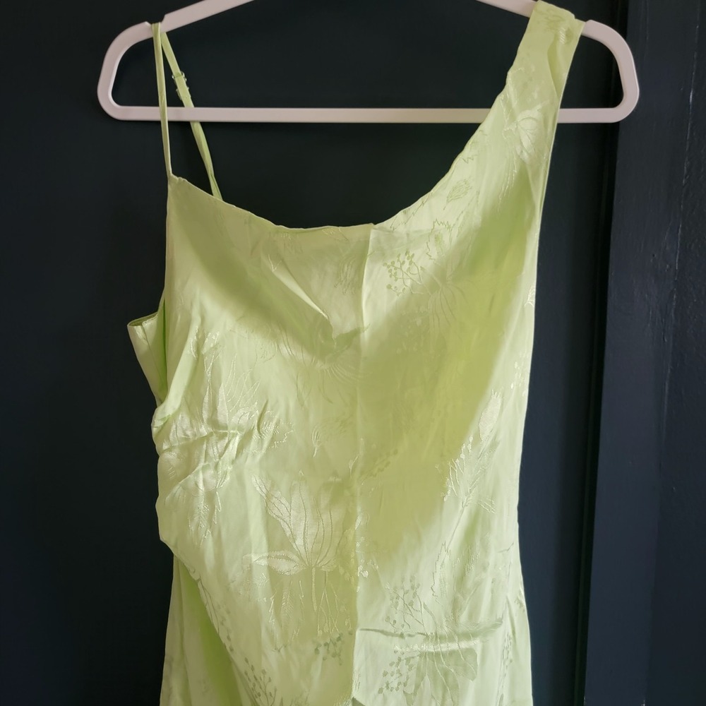 For Love & Lemons Ilana Asymmetrical Neck High Side Slit Satin Midi Slit Dress M - Picture 4 of 15